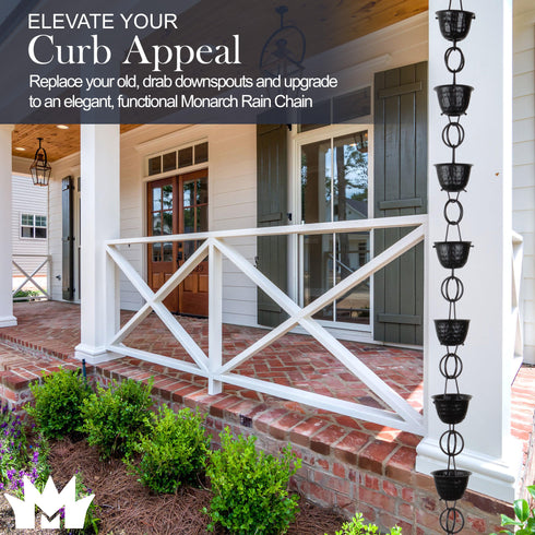 Aluminum Hammered Cup Rain Chain Replacement Downspout for Gutters, Matte Black